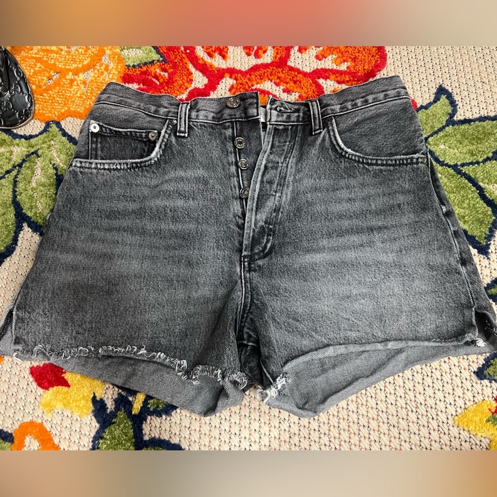 Agolde Dee Black Washed High-Rise Button Fly Jean Shorts